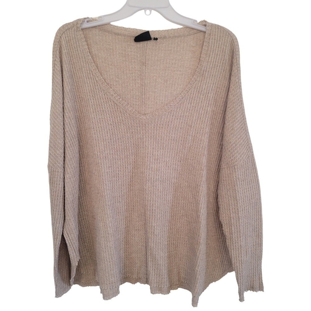 Out From Under Urban Outfitters Waffle Knit V-Neck Thermal Top Tan Medium M
